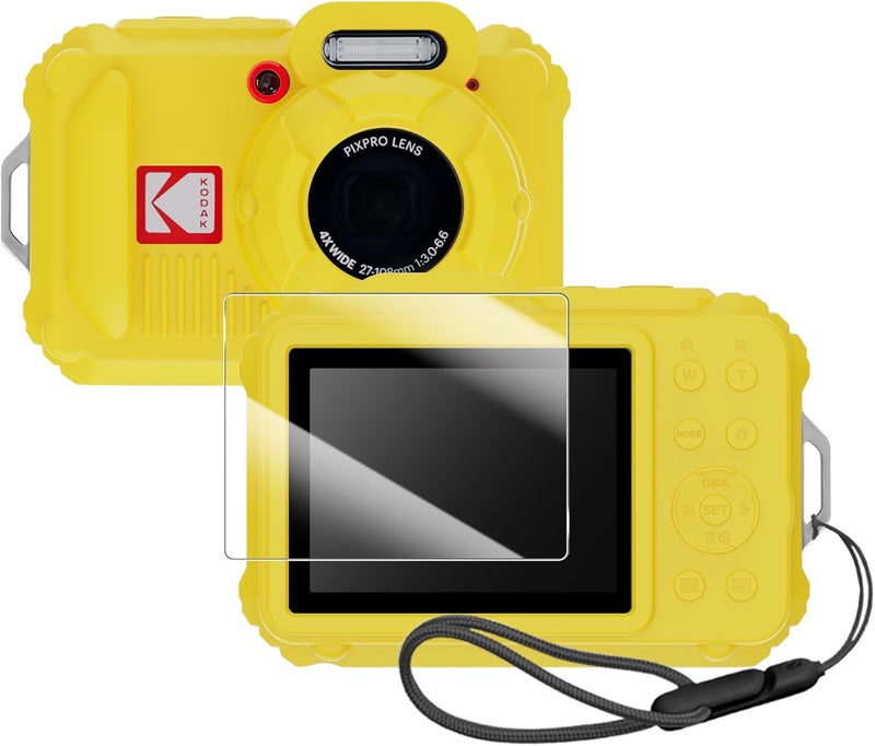 Silicone Case for Pixpro wpz2 Digital Camera with with Removable Lens Cover and Screen Protector and a Lanyard for pixpro wpz2 Accessories -(Yellow)